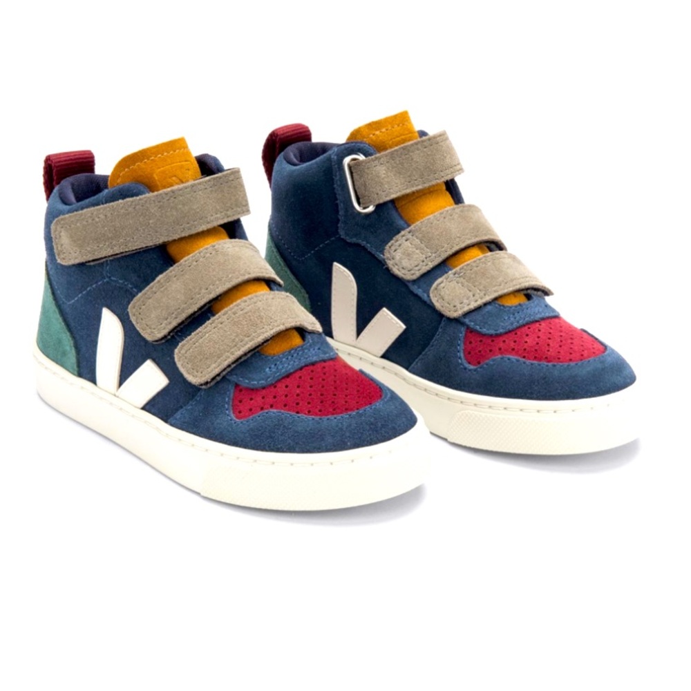 Veja Kids Multicolor Suede High-Top Sneakers - Navy, Red, Yellow, Green, Beige